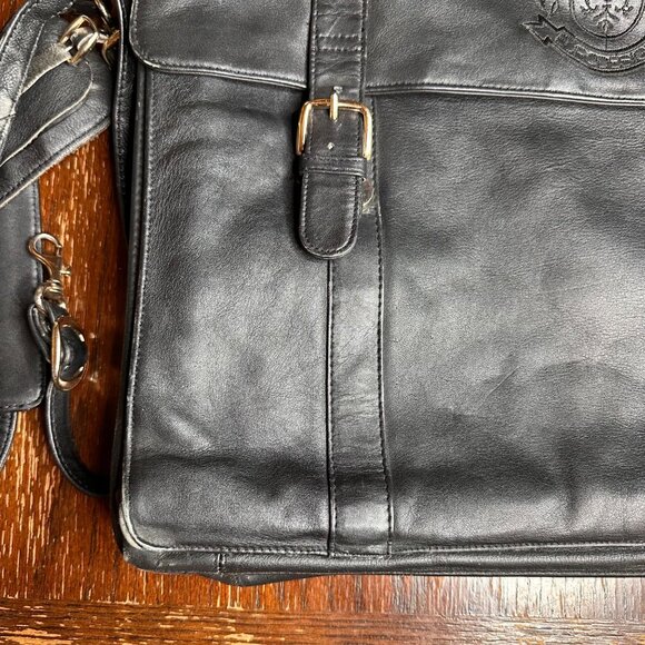 Vintage Eurodesign Black Leather Portfolio Bag With Shoulder Strap & Buckle Clos - Picture 7 of 12